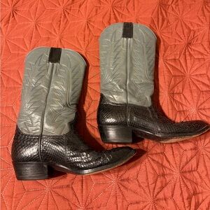 Men’s Black Snakeskin and Gray Cowboy Boots sz 10.5